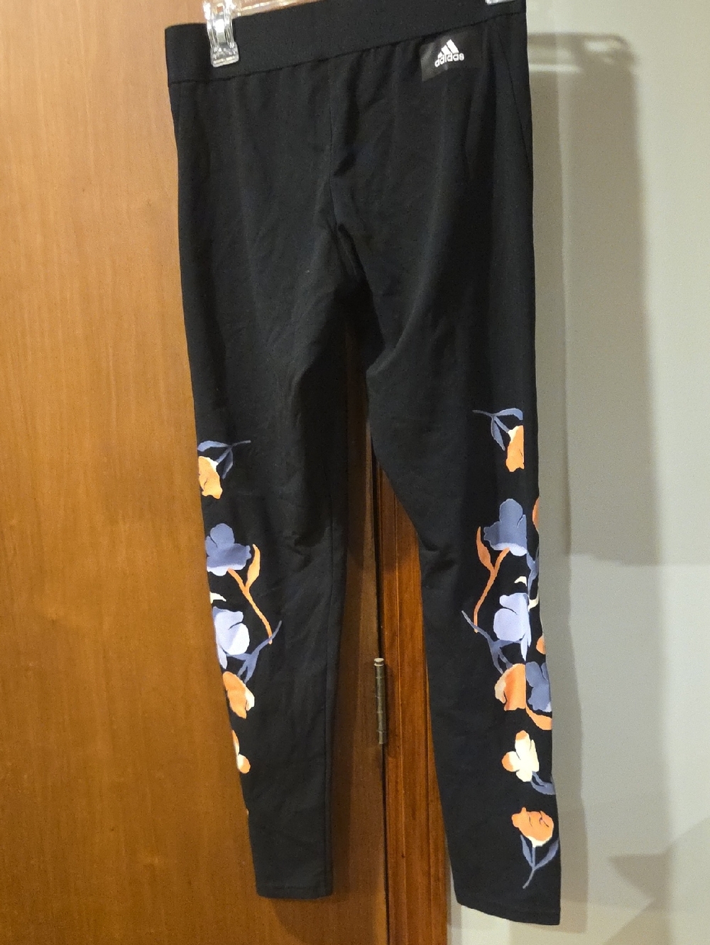 adidas Black Leggings with Orange and Lavender Floral Side Panels